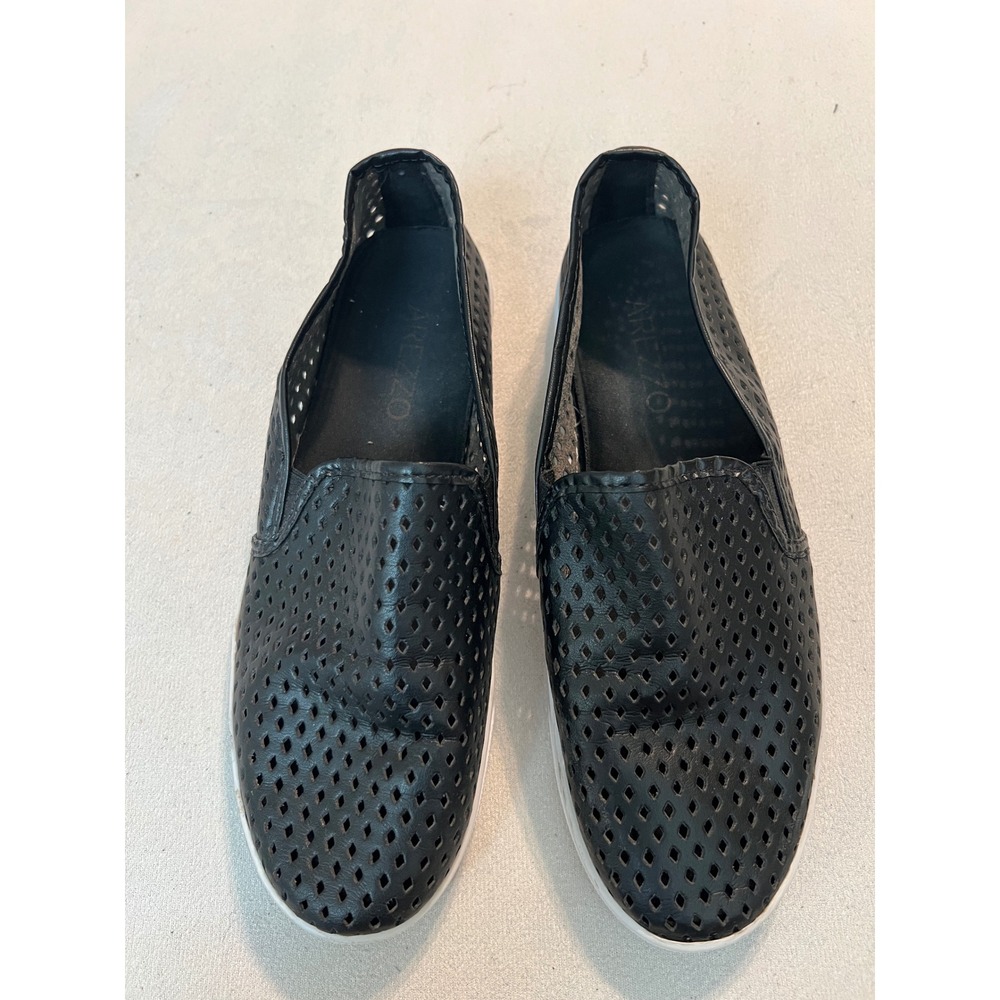 Arezzo Black Perforated Leather Slip On Sneakers Womens EUR 39 Made in Brazil